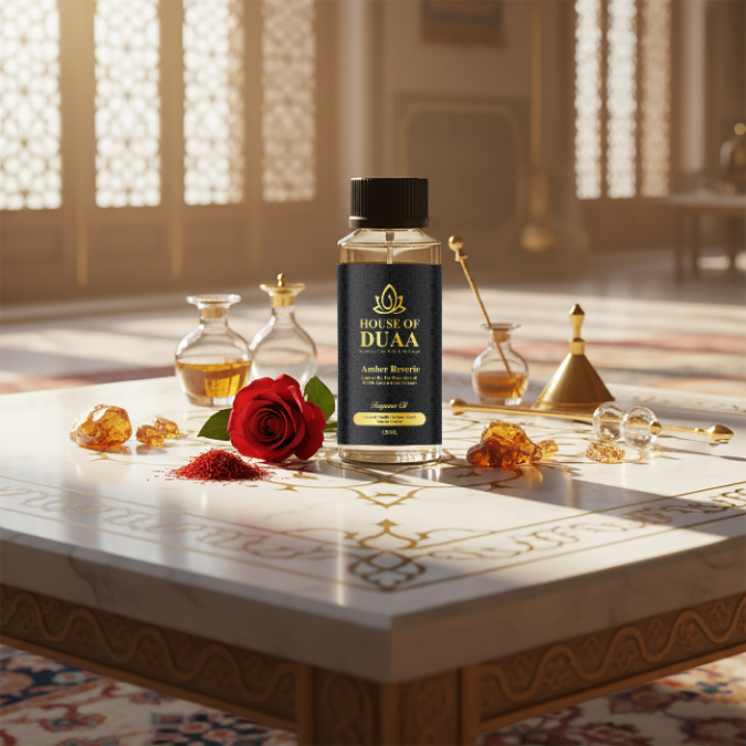 Amber Reverie diffuser oil & fragrance blends caramel, vanilla, saffron, rose, benzoin & amber for a warm, indulgent, and luxurious home scent - House of Duaa