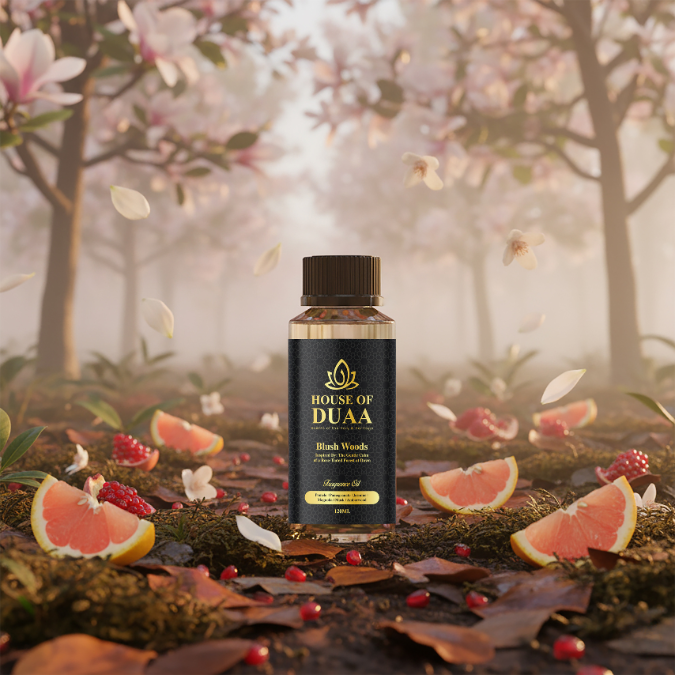 Blush Woods diffuser oil & fragrance blends pomelo, pomegranate, jasmine, magnolia, musk & amberwood for a serene, feminine, and calming home scent - House of Duaa