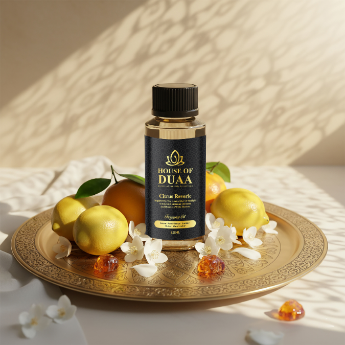Citrus Reverie diffuser oil & fragrance blends lemon, orange, jasmine, orchid, musk & amber for a vibrant, refreshing, and luxurious home scent - House of Duaa