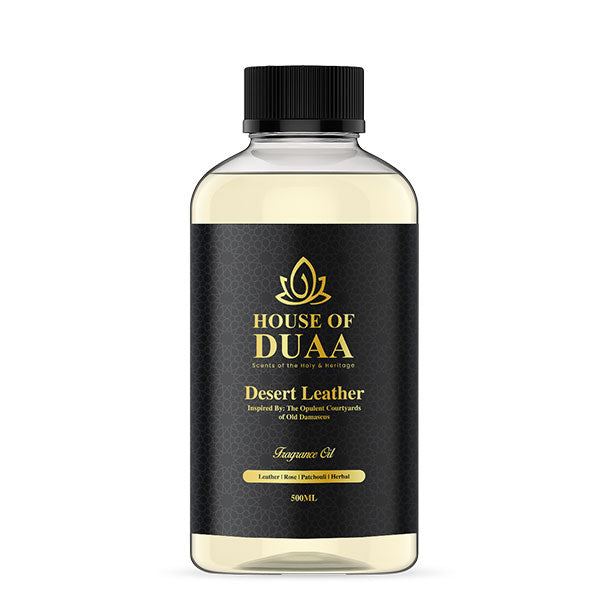 Desert Leather diffuser oil & fragrance blends smoky leather, rose, patchouli & herbal notes for a bold, luxurious, and confident home scent - House of Duaa