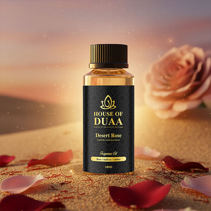 Desert Rose is a luxurious diffuser oil and fragrance inspired by Arabian desert blooms. Lush rose, saffron spice, and warm amber create a rich, romantic scent - House of Duaa