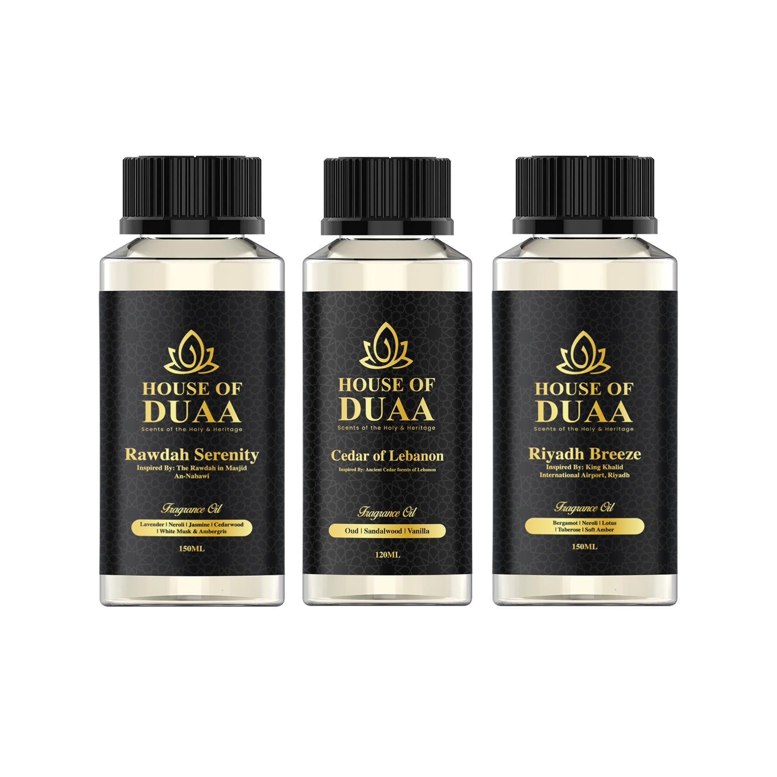 Diffuser Oil Discovery Set with Rawdah Serenity, Cedar of Lebanon, and Riyadh Breeze - House of Duaa