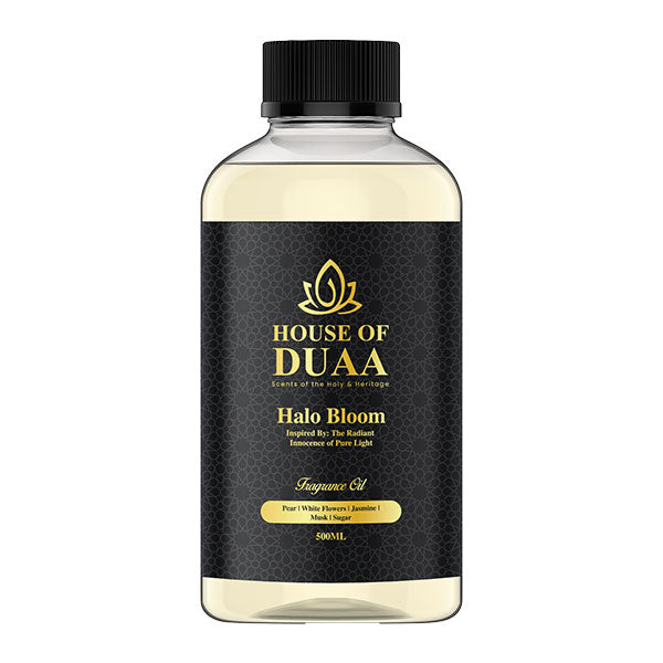 Halo Bloom diffuser oil & fragrance blends pear, white flowers, jasmine, musk & sugar for a gentle, uplifting, and beautifully serene home scent - House of Duaa