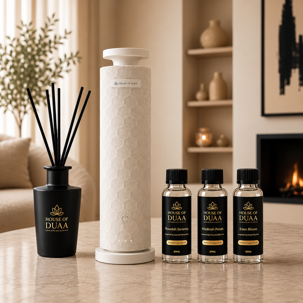 Comfort Tower Discovery Kit + 3 Fragrance Oils + Reed Diffuser