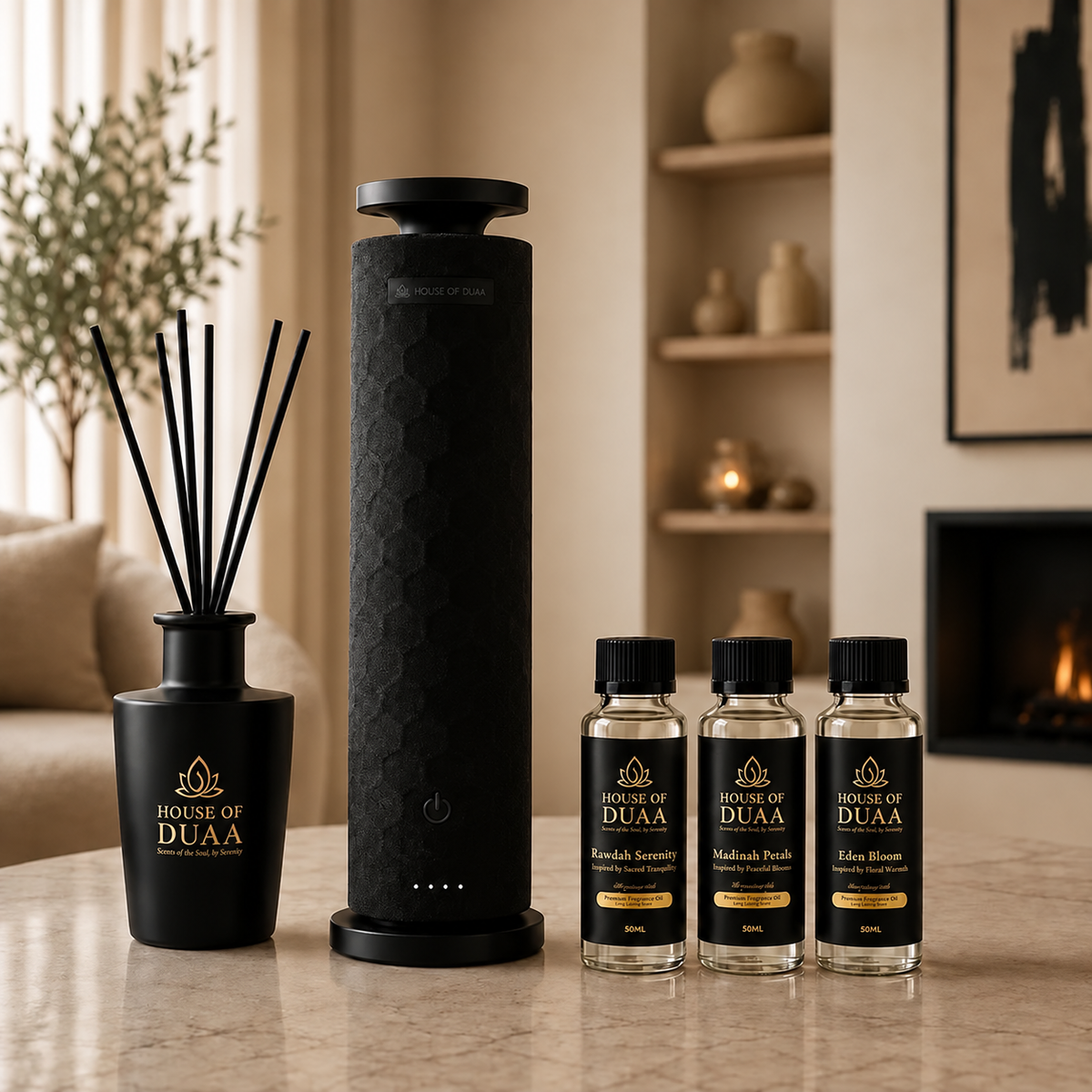 Comfort Tower Discovery Kit + 3 Fragrance Oils + Reed Diffuser