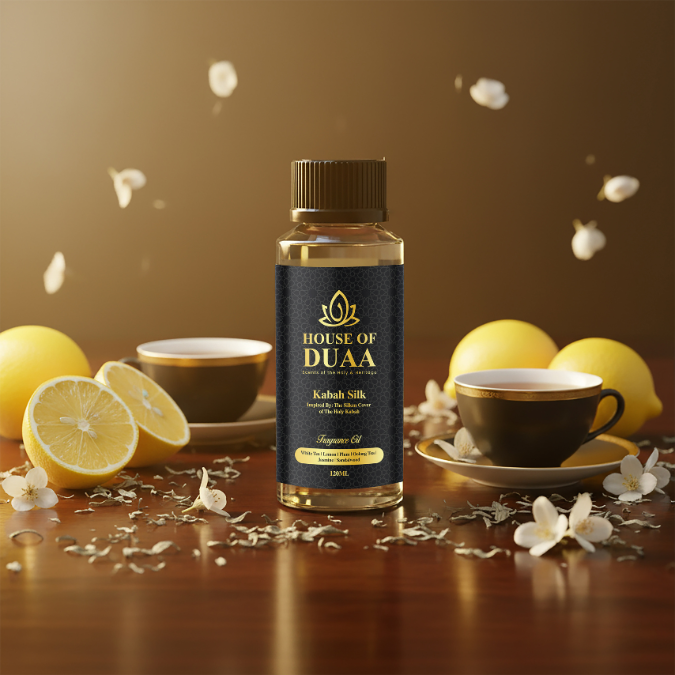 Kabah Silk diffuser oil & fragrance blends white tea, lemon, plum, oolong, jasmine, and sandalwood for a serene, spiritual, and refined home scent - House of Duaa