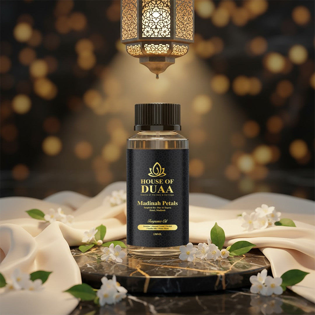 Madinah Petals diffuser oil and fragrance blends jasmine, orchid, almond cream, vanilla silk, and white musk for a gentle, elegant, and comforting atmosphere - House of Duaa