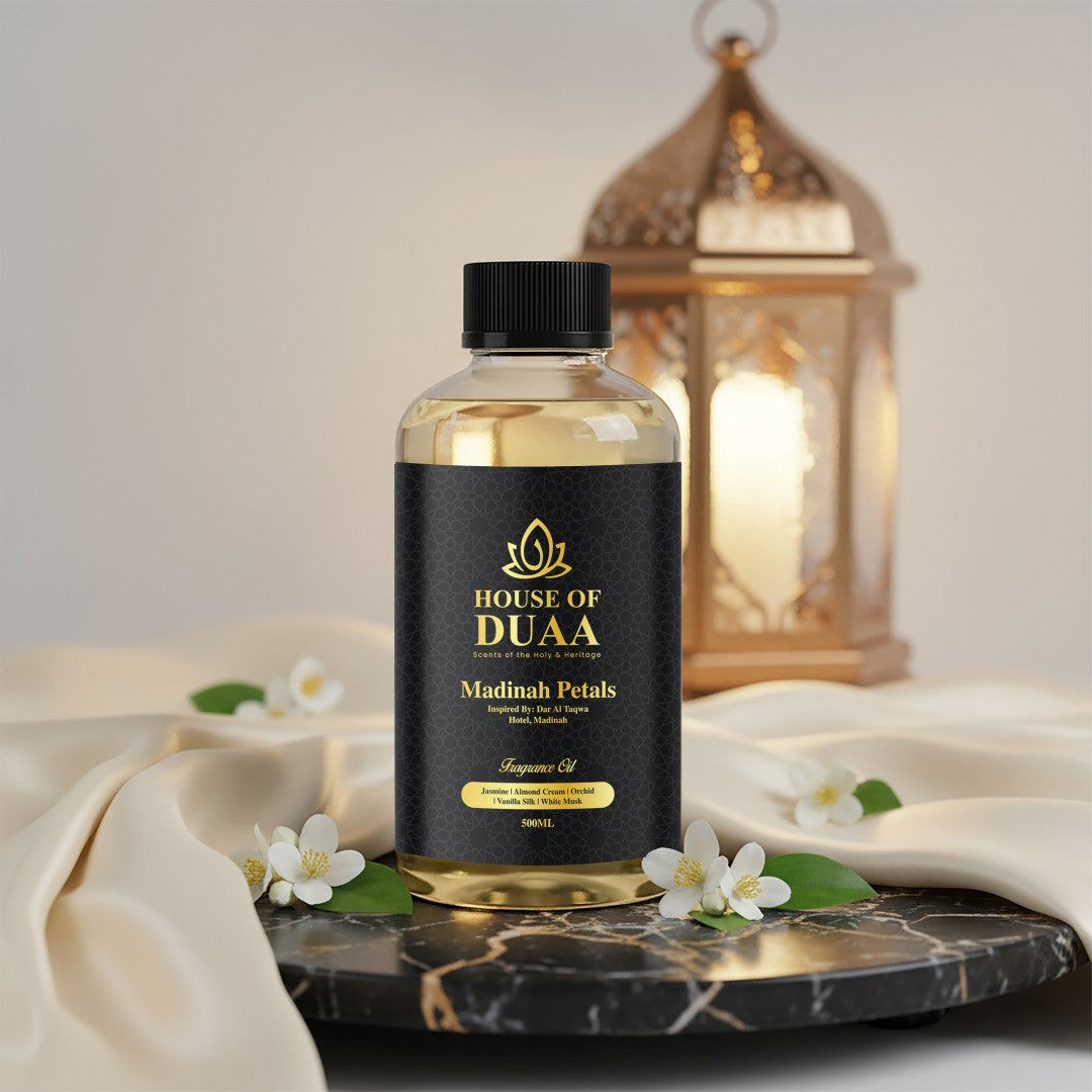 Madinah Petals diffuser oil and fragrance blends jasmine, orchid, almond cream, vanilla silk, and white musk for a gentle, elegant, and comforting atmosphere - House of Duaa