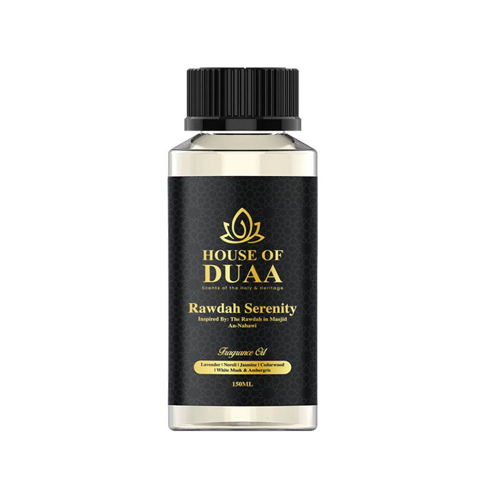 Rawdah Serenity diffuser oil and fragrance blends lavender, neroli, jasmine, cedarwood, white musk, and ambergris for a peaceful, sacred atmosphere - House of Duaa