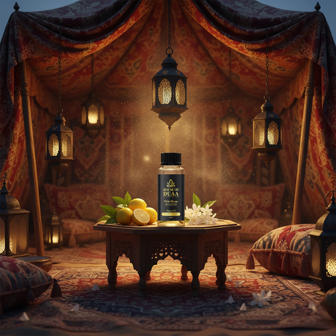 White Mirage diffuser oil & fragrance blends citron, white tea, violet, iris root & powdered musk for a clean, airy, and elegantly refined home scent - House of Duaa