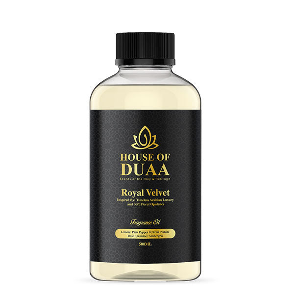 Royal Velvet diffuser oil & fragrance blends citrus, pink pepper, white rose, jasmine, and ambergris for a luxurious, elegant, and opulent home scent - House of Duaa