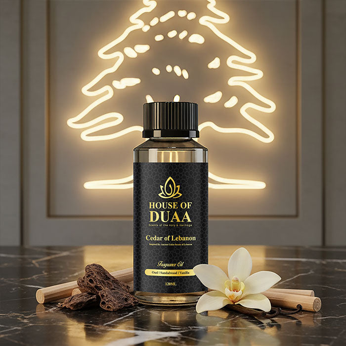 Cedar of Lebanon is a sacred diffuser oil and fragrance inspired by Lebanon’s ancient cedar forests. Oud, sandalwood, and vanilla create a grounding, timeless scent - House of Duaa
