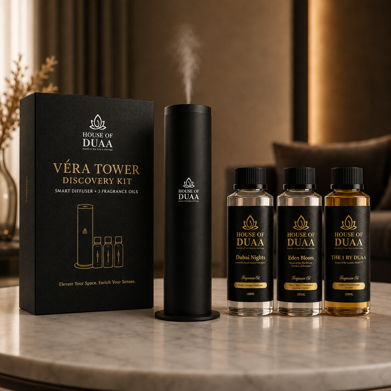 Véra Tower Discovery Kit – Smart Diffuser + 3 Fragrance Oils