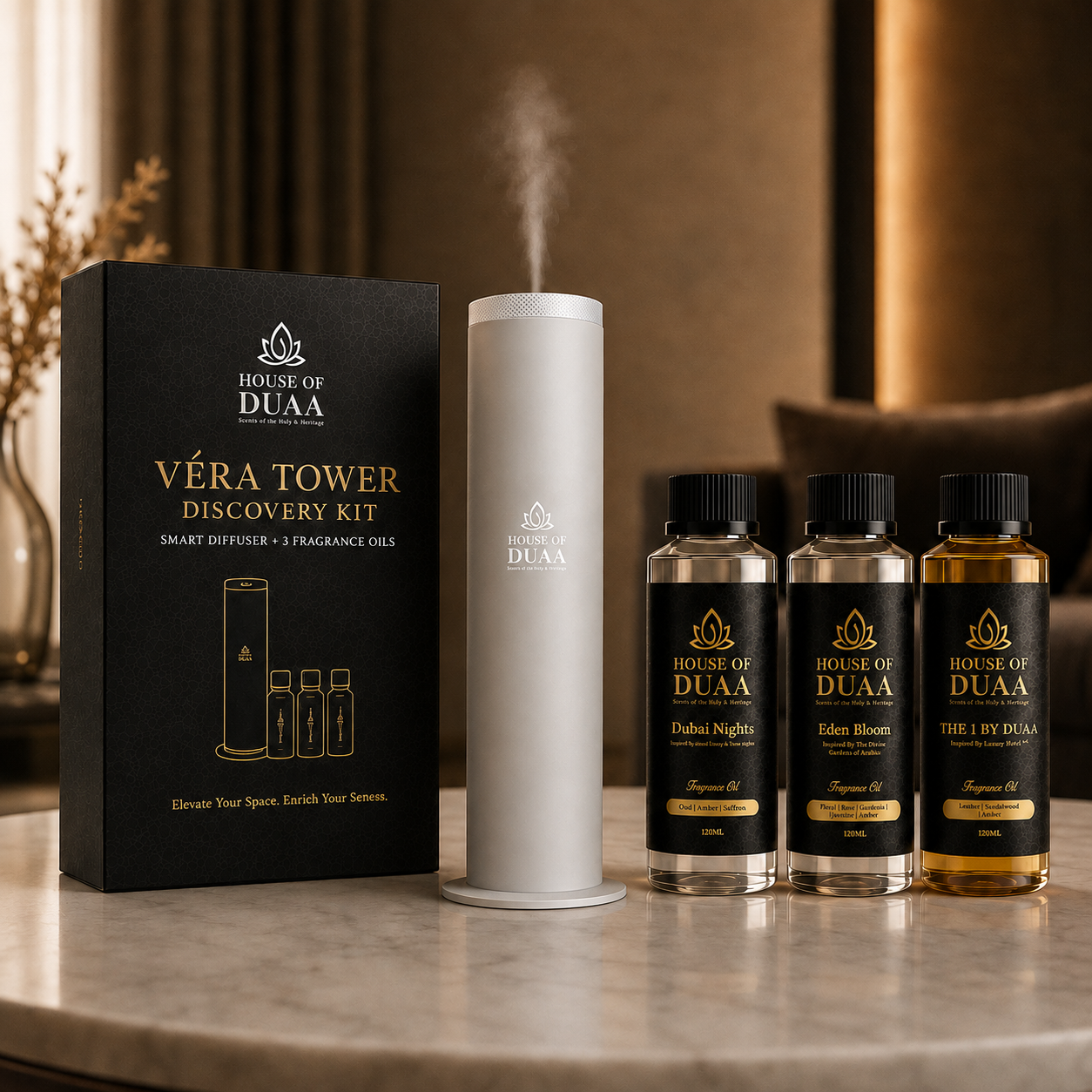 Véra Tower Discovery Kit – Smart Diffuser + 3 Fragrance Oils