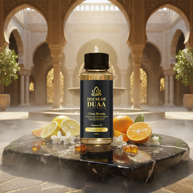 Citrus Reverie diffuser oil & fragrance blends lemon, orange, jasmine, orchid, musk & amber for a vibrant, refreshing, and luxurious home scent - House of Duaa
