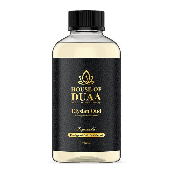 Elysian Oud is a heavenly diffuser oil and fragrance inspired by timeless oud traditions. Eucalyptus, oud, and sandalwood create a powerful yet serene scent - House of Duaa