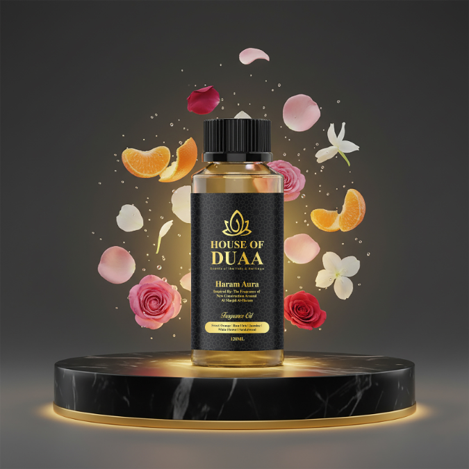 Haram Aura diffuser oil & fragrance blends sweet orange, rose, jasmine, and sandalwood for a bright, uplifting, and spiritually refreshing home scent - House of Duaa