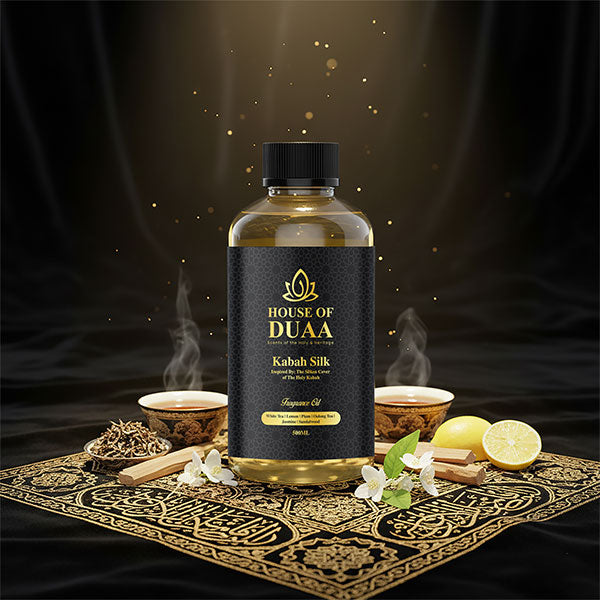 Kabah Silk diffuser oil & fragrance blends white tea, lemon, plum, oolong, jasmine, and sandalwood for a serene, spiritual, and refined home scent - House of Duaa