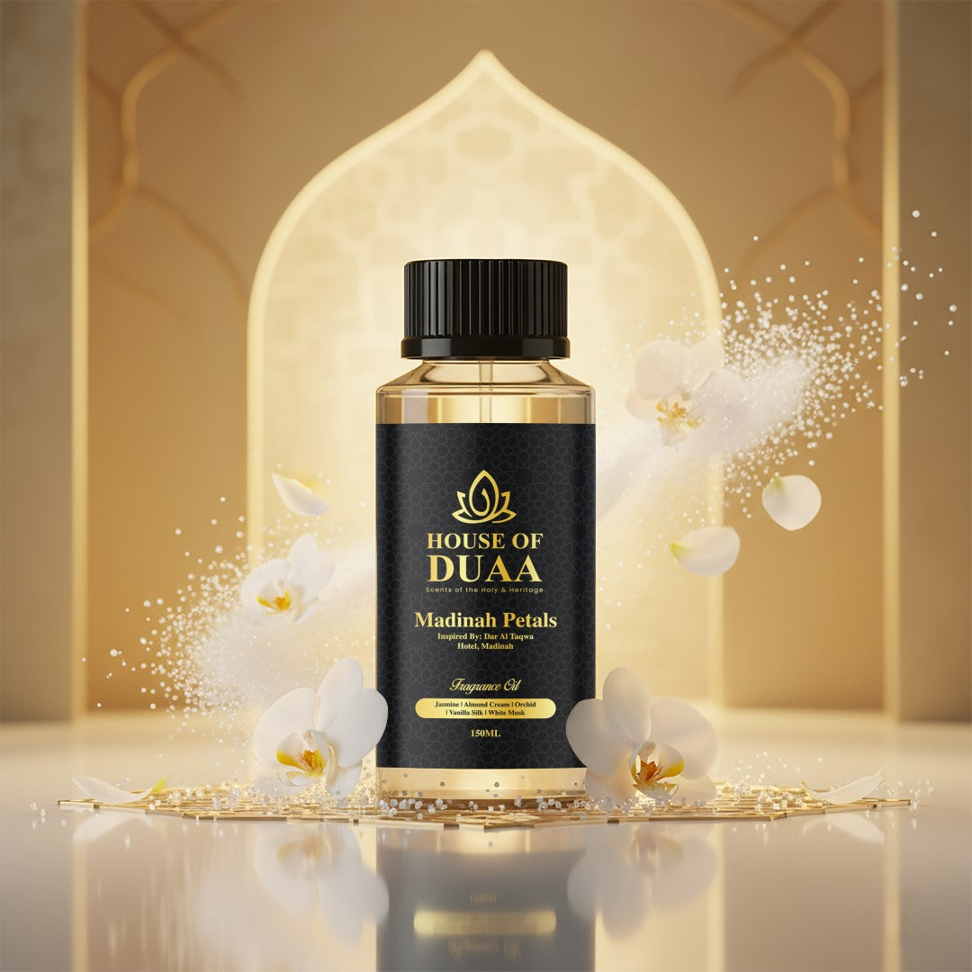 Madinah Petals diffuser oil and fragrance blends jasmine, orchid, almond cream, vanilla silk, and white musk for a gentle, elegant, and comforting atmosphere - House of Duaa