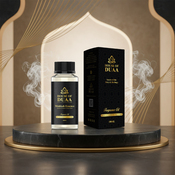 Makkah Essence diffuser oil and fragrance blends oud, rose, patchouli, sandalwood, and amber to create a grounding, sacred, and uplifting atmosphere - House of Duaa