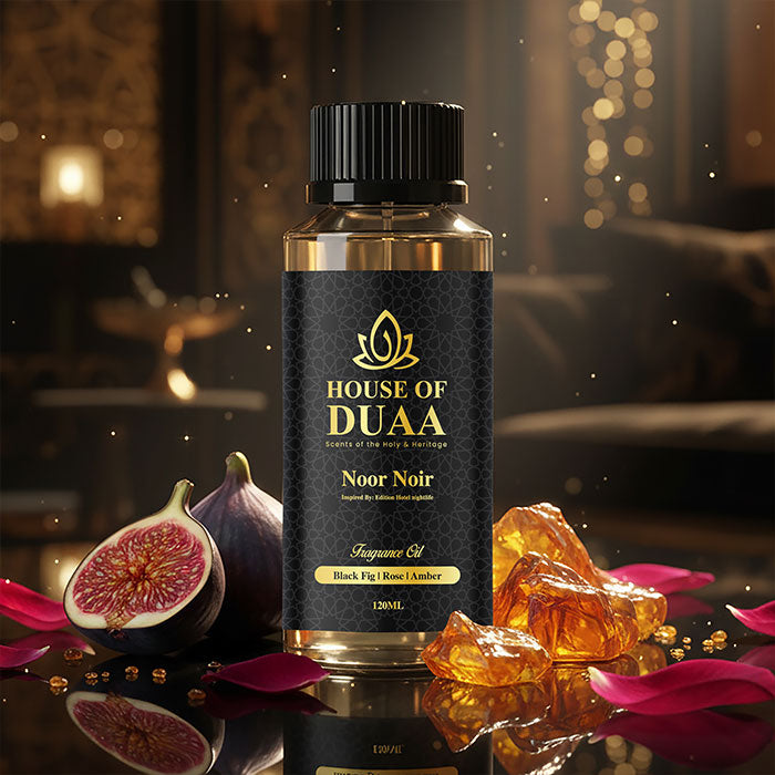 Noor Noir is a sensual diffuser oil and fragrance inspired by Edition Hotel nightlife. Dark fig, rose, and warm amber create a modern, moody, and elegant scent - House of Duaa
