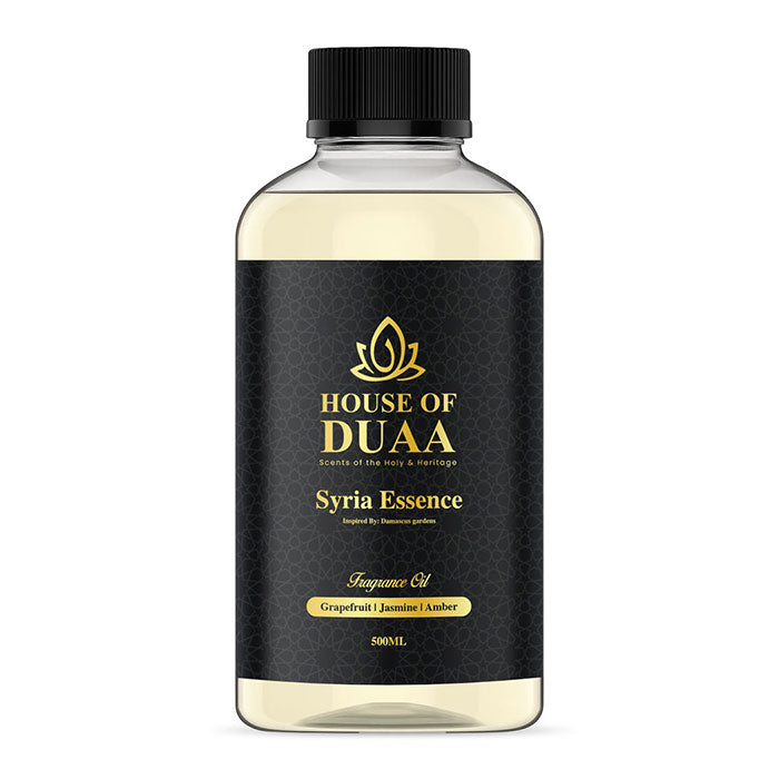 Syria Essence is an elegant diffuser oil and fragrance inspired by the gardens of Damascus. Fresh grapefruit, soft jasmine, and warm amber create a timeless scent - House of Duaa