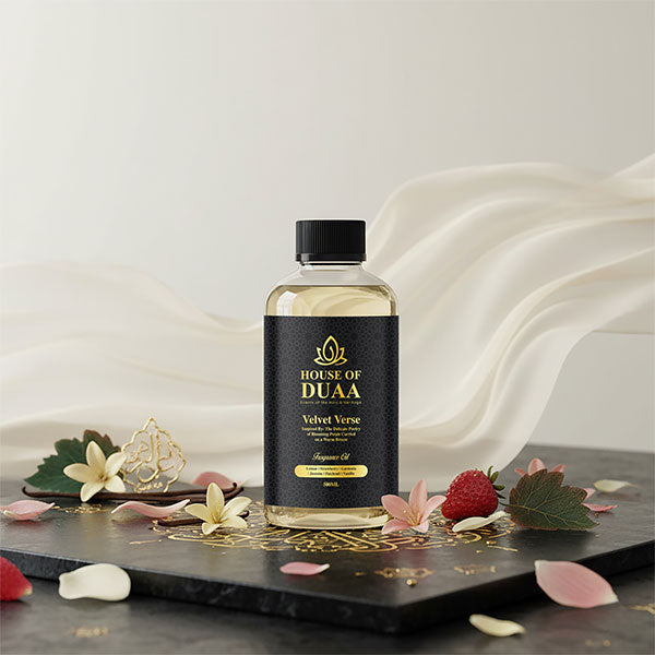 Velvet Verse diffuser oil & fragrance blends lemon, strawberry, gardenia, jasmine, patchouli & vanilla for a warm, romantic, and inviting home scent - House of Duaa