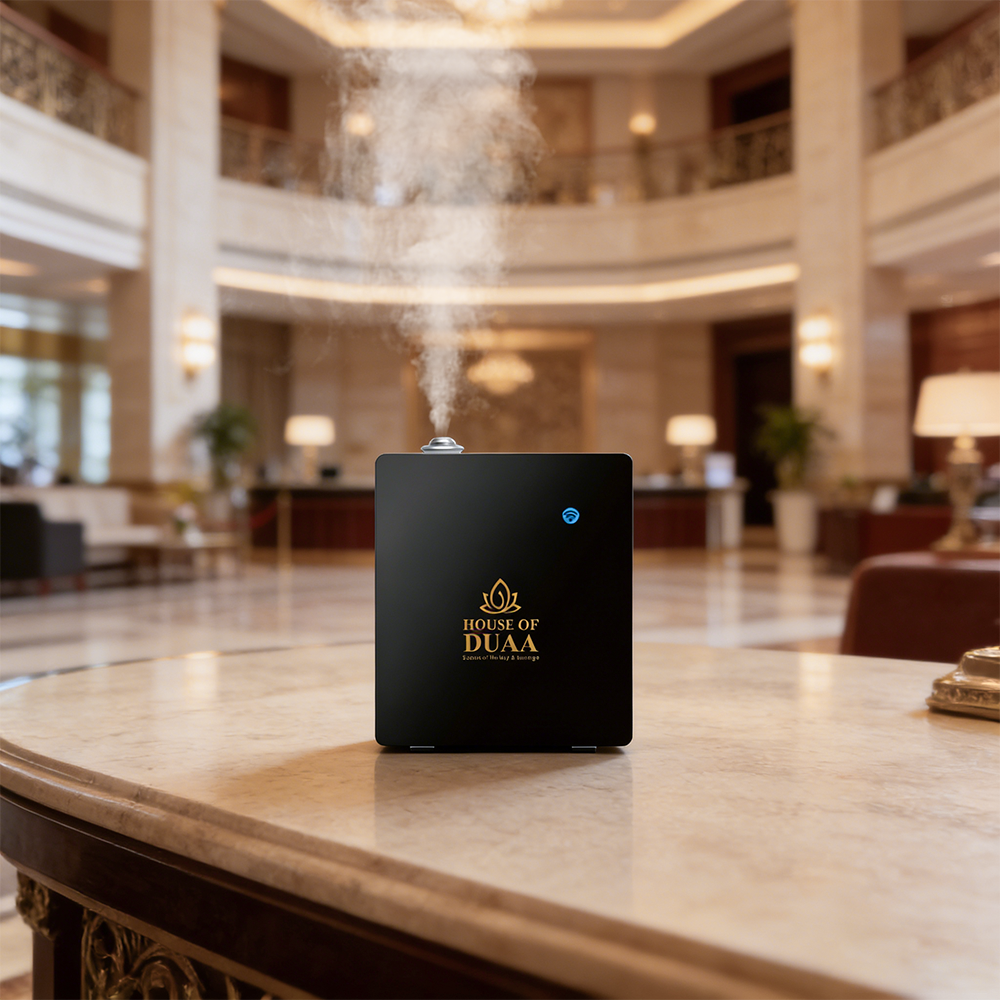 Vera Grand Pro delivers professional fragrance coverage for homes, offices, mosques, and commercial spaces like this Hotel Lobby with advanced cold-air diffuser technology - House of Duaa
