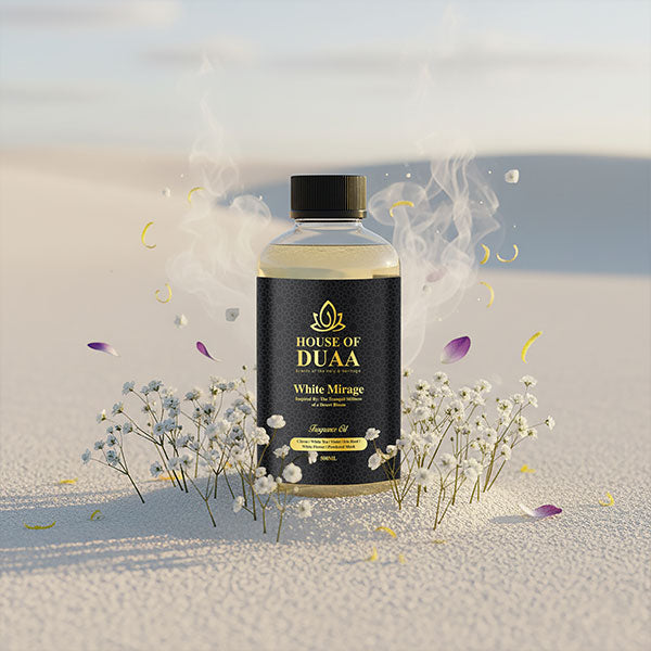 White Mirage diffuser oil & fragrance blends citron, white tea, violet, iris root & powdered musk for a clean, airy, and elegantly refined home scent - House of Duaa