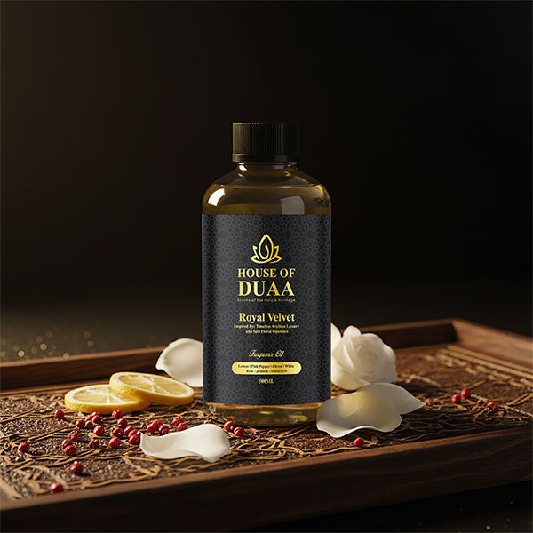 Royal Velvet diffuser oil & fragrance blends citrus, pink pepper, white rose, jasmine, and ambergris for a luxurious, elegant, and opulent home scent - House of Duaa
