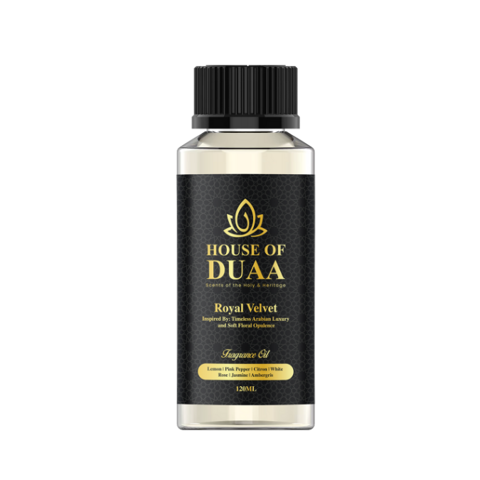 Royal Velvet diffuser oil & fragrance blends citrus, pink pepper, white rose, jasmine, and ambergris for a luxurious, elegant, and opulent home scent - House of Duaa