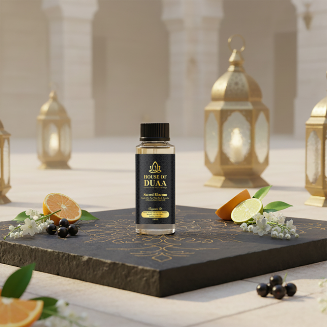 Sacred Blossom diffuser oil & fragrance blends bright citrus and blackcurrant with white florals, ambergris, and soft elegance for a clean, radiant home scent - House of Duaa